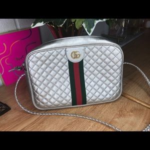 Gucci Laminated Silver Shoulder Bag